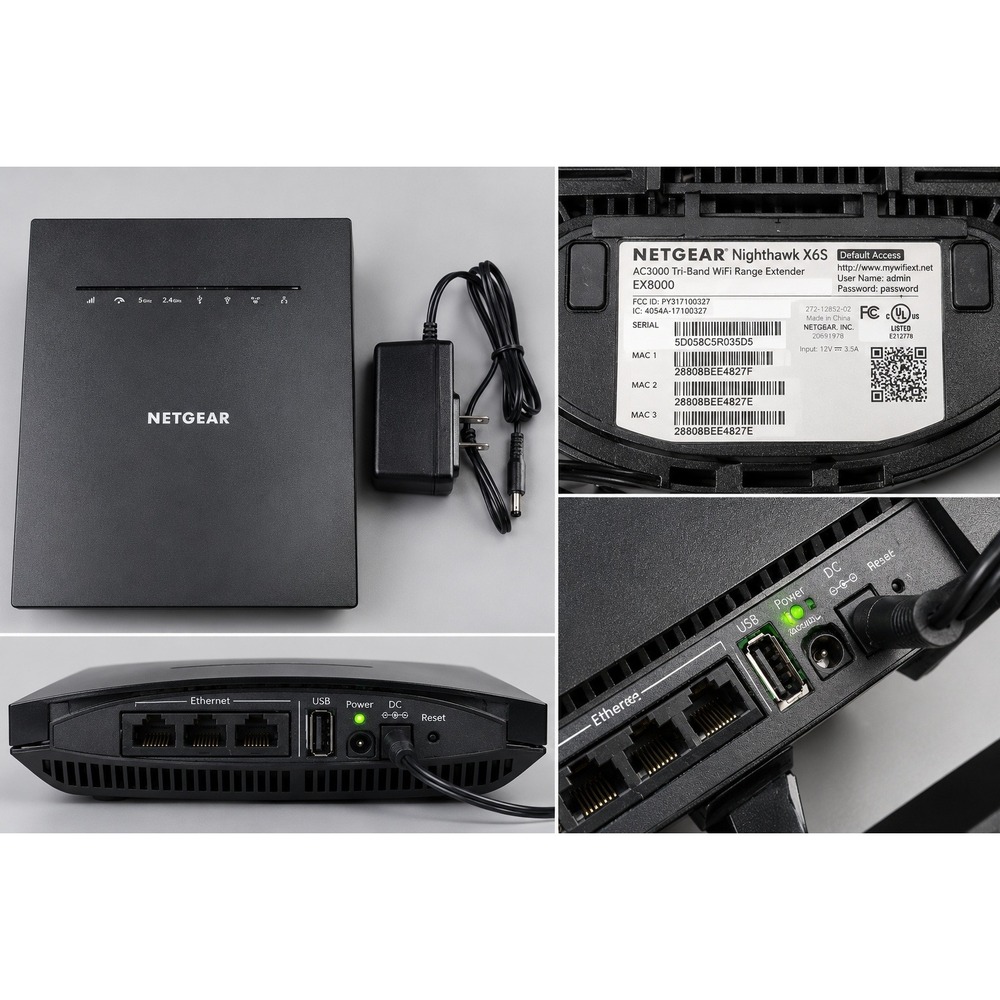 NETGEAR Nighthawk X6S EX8000 AC3000 Tri-Band WiFi Mesh Extender w/ Adapter